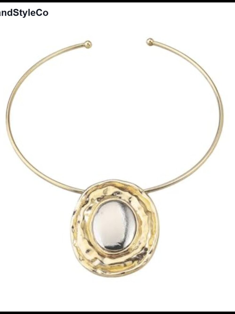 Chunky African Choker Necklace Gold Plated Oval Pendant Tribal Collar
